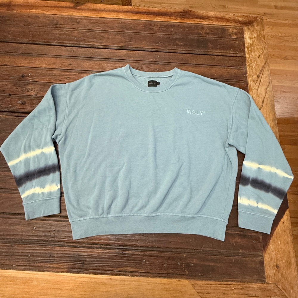 WSLY Smokey Blue Rivington Tie Dye Sleeve Crewneck Sweatshirt L BW202021